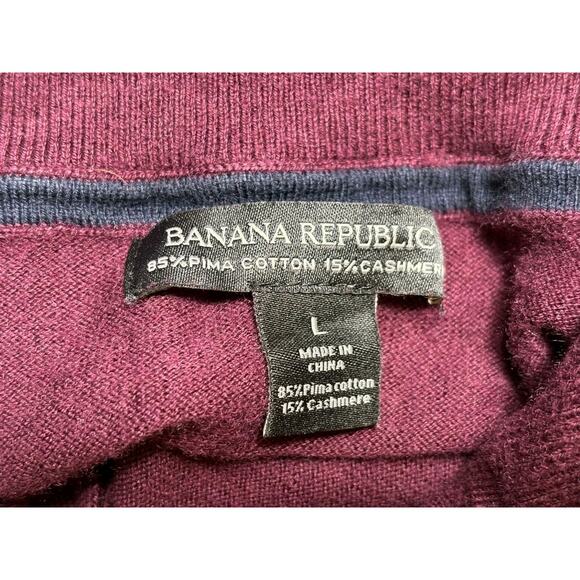 Banana Republic Sweater Men's Size L Burgundy 1/4 Zip Pima Cotton Cashmere - Picture 3 of 10
